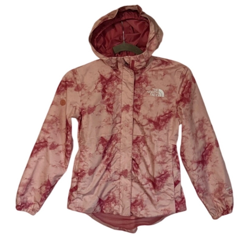 The North Face Girls Pink Tie Dye DryVent Rain Jacket Hooded Windbreaker S 7/8